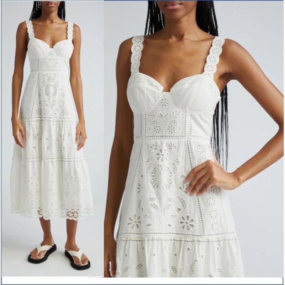 FARM Rio Midi Dress XL White Richelieu Broderie Anglaise Sundress Bustier Corset - Picture 15 of 16
